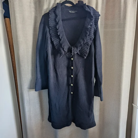 Chic Navy Ruffled Cardigan - Picture 1 of 2